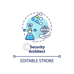 安全建筑设计师概念图标网络安全职业理念细线插图网络安全流程信息技术部矢量孤立大纲RGB彩色绘图可编辑中风安全建筑师概念图标图片