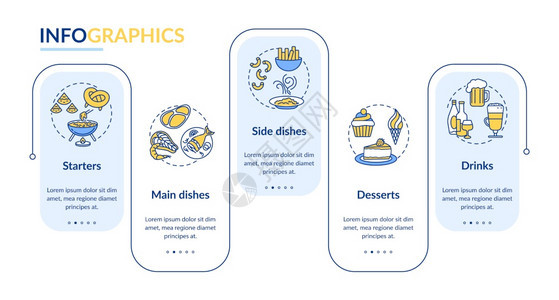 餐厅菜单矢量信息图模板全课程膳食演示设计元素数据可视化5个步骤进程时间表图线标的工作流布局餐厅菜单矢量信息图模板图片