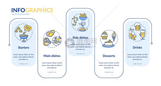 餐厅菜单矢量信息图模板全课程膳食演示设计元素数据可视化5个步骤进程时间表图线标的工作流布局餐厅菜单矢量信息图模板图片