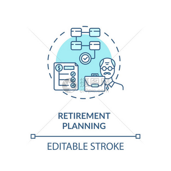 退休规划概念图标富裕生活方式增加资金的建议融自由思想的细线插图矢量孤立的大纲RGB彩色绘图可编辑的中风图片