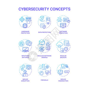 值得买网络安全概念图标设置数据库保护理念细线RGB颜色插图值得称道的反常规备份防火墙服务中断矢量孤立的大纲图纸网络安全概念图标集插画