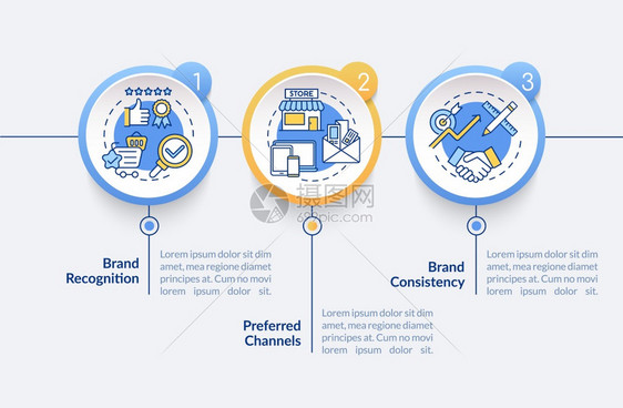 品牌广告矢量信息模板增加品牌意识展示设计要素3个步骤的数据可视化进程时间表图带有线标的工作流布局品牌广告矢量信息模板图片