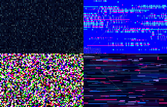 未来的尼龙螺旋球无缝模式电视屏幕上的像素噪声带有轻虫效应装置的扭曲信号闪烁技术线和视频雪干扰矢量图解未来尼龙螺旋球无缝模式扭曲的图片