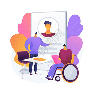 残疾人就业与轮椅残疾人进行工作面试人力资源空缺职业平等机会矢量孤立概念比喻说明残疾人病媒概念比喻残疾病媒概念比喻图片