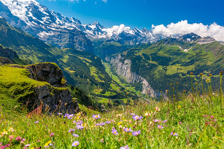 瑞士曼利琴岛劳特布伦宁谷和墙的景象瑞士劳特布伦宁谷图片