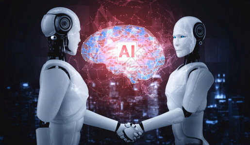 3D让人类机器握手来合作未的技术发展通过AI思考大脑人工智能和机器学习过程图片