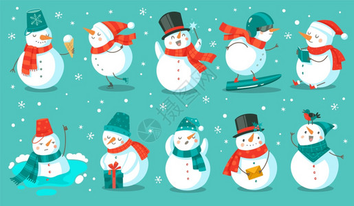 圣诞帽子卡通可爱的雪人插画