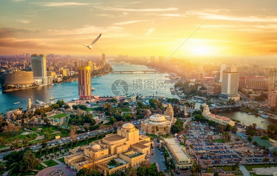 日落时从著名的开罗塔台埃及拍摄的城景全图片