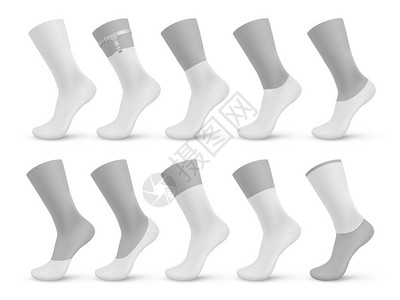 袜子类型现实的空不同袜子3D模型板由不展示低切脚踝中小牛组成带有影子矢量孤立插图的假人产品袜子类型现实的空白不同袜子类型3D模板图片