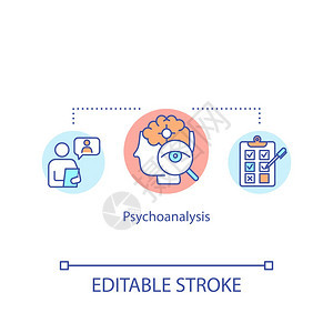心理分析概念图标心理援助治疗想法细线插图精神问题和疾病治疗矢量孤立大纲RGB彩色图画可编辑的中风背景图片