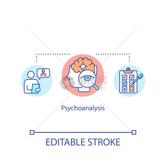 心理分析概念图标心理援助治疗想法细线插图精神问题和疾病治疗矢量孤立大纲RGB彩色图画可编辑的中风图片
