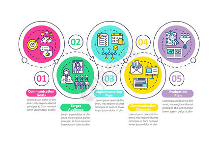 传播战略组成部分矢量信息图模板团队工作提示演设计元素5个步骤的数据可视化进程时间表图线标的工作流程布局传播战略组成部分矢量信息模图片