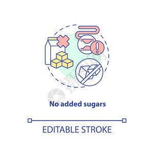 无添加的糖概念图标健康烹饪成分类型维冈餐可持续饮食理念薄线插图矢量孤立大纲RGB彩色绘图可编辑的中风没有添加的糖概念图标图片