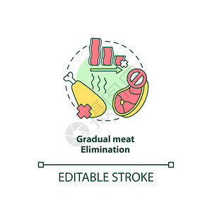 逐步消除肉类概念图标饮食计划没有肉类健康饮食成为素小费概念的细线插图矢量孤立的大纲RGB彩色绘图可编辑中风逐步消除肉类概念图标图片
