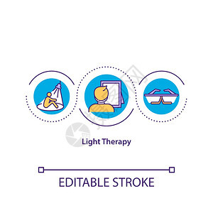 灯光疗法概念图标替代药物概念细线插图失眠季节情感紊乱和抑郁治疗矢量孤立大纲RGB彩色绘图可编辑的中风轻疗法概念图标图片