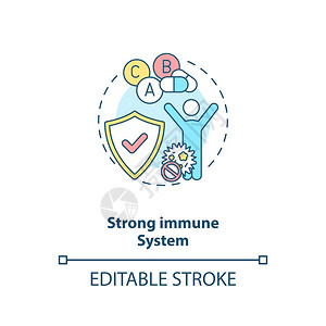 强烈的免疫系统概念图标抗生素的好处是细线插图保健有害直肠细菌生长抑制矢量孤立图示RGB彩色绘图可编辑的中风强免疫系统概念图标图片