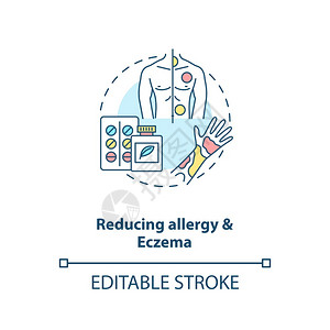 减少过敏和抗概念图标抗生素对健康有好处设想细线插图Eczema预防和治疗矢量孤立的大纲RGB彩色绘图可编辑的中风减少过敏和抗动概图片