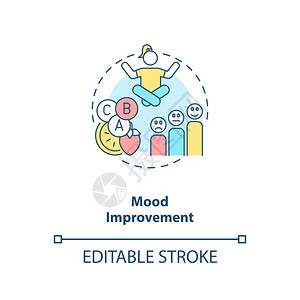 改善模式概念图标生素健康惠益概念细线插图抑郁减轻焦虑心理健康支助矢量孤立大纲RGB彩色绘图可编辑中风改善模式概念图标图片