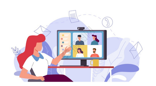 可视化视频会议插画_可视化视频会议卡通_可视化视频会议插图_手绘_板