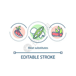 肉类替代品概念图标健康的主要膳食成分维加蔬菜生活方式理念细线插图矢量孤立大纲RGB彩色绘画可编辑的中风图片