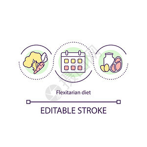 弹饮食概念图标不同饮食类型健康蔬菜生活方式概念细线插图矢量孤立大纲RGB彩色绘图可编辑中风图片