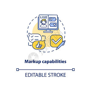 标记功能概念图软件特概念细线插图团队成员在项目信息上的合作矢量孤立大纲RGB彩色绘图可编辑中风标记能力概念图图片