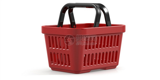 白背景3D投影的红色购物篮图片