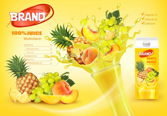 黄色复合果汁矢量设计模板图片
