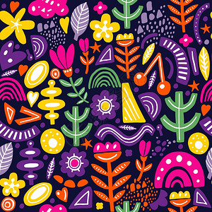 卡通抽象矢量几何形状植物背景图片素材