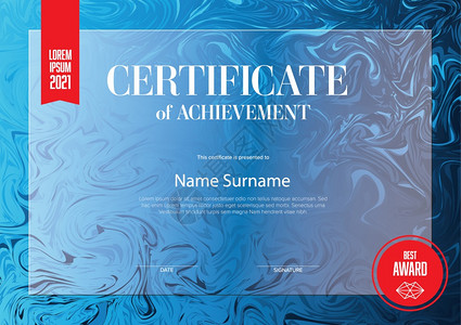 包含内容位置的现代艺术成就证书模板水平蓝色和红版本现代证书模板布局图片