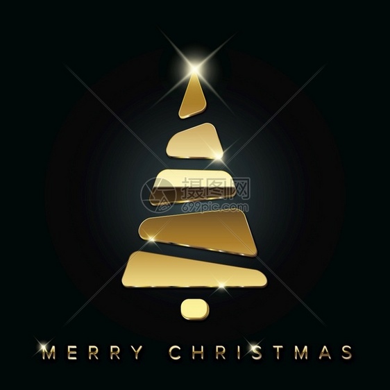 带有抽象金色圣诞树的简单矢量圣诞节卡由区块制成原新年卡圣诞带有极小的金树图片