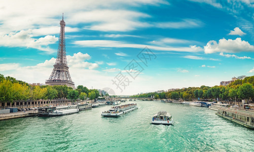 每天在巴黎和埃菲尔铁塔的塞纳图片