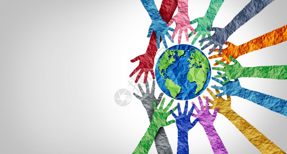 全球文化和世界多样或地球日以及国际文化是多样和人群合作的概念象征着将地球团结在一起的双手图片