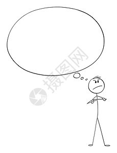 Vector卡通Victor说明愤怒的自信男子或商人想着一个拥有巨大或的空思想泡沫或气球的东西说明愤怒的自信男子或商人想着大空思图片