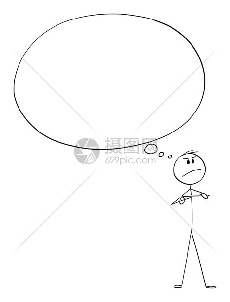 Vector卡通Victor说明愤怒的自信男子或商人想着一个拥有巨大或的空思想泡沫或气球的东西说明愤怒的自信男子或商人想着大空思图片