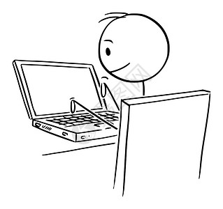 字用电脑笔记本写字打或的男子办公工作人员或博客者的概念插图插画