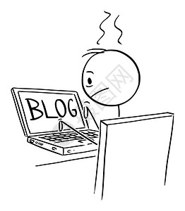 Vector卡通IVictor卡通说明疲劳或受挫者博客Typing或写作博客在计算机上图片