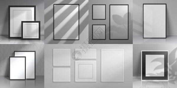 实际室内框架3D模型由窗口和家用工厂提供阴影覆盖用于海报和横幅设计位于墙上的图片照边框房间装饰矢量模板集现实室内框架模型窗口和家图片