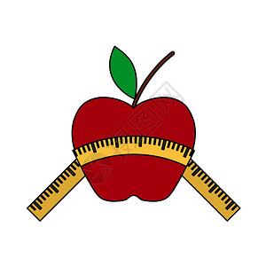 甜荞米苹果与度量磁带图标可编辑大纲配有彩色填充设计矢量说明插画