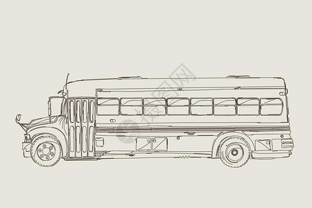 古老的学校公共汽车草图绘画图片