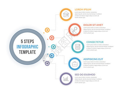 包含五个步骤或选项工作流程图矢量eps10插图图片