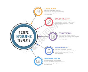 包含五个步骤或选项工作流程图矢量eps10插图图片