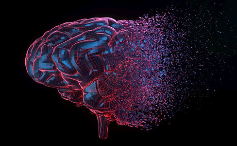 人类大脑在黑背景上爆炸3D插图图片