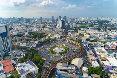 泰国曼谷市中心环形路空中图像背景图片