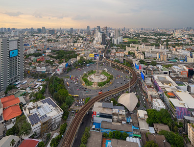 泰国曼谷市中心环形路空中图像背景图片