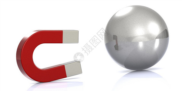 红色磁吸引金属球3D转化图片