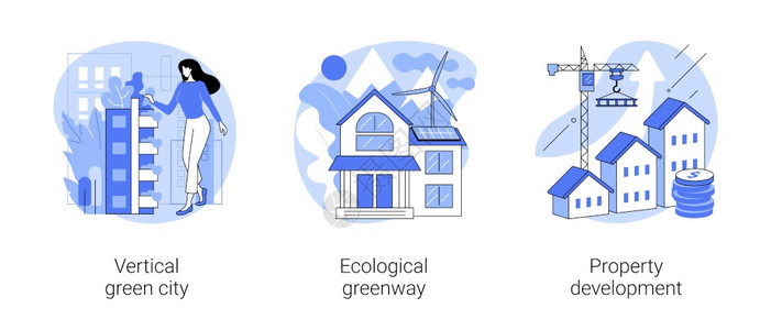 建筑创新抽象概念矢量说明集垂直绿色城市生态路财产开发成本效益高的建筑景观规划抽象隐喻建筑创新抽象概念矢量说明集背景图片
