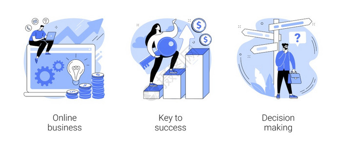 在线业务成功的关键决策解问题领导启动团队合作抽象隐喻商业机会抽象概念矢量图解图片