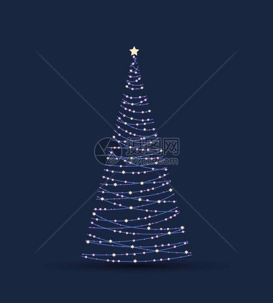 以灯光显示圣诞树的矢量图以蓝背景显示圣诞树图片