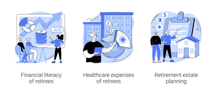 退休人员预算计划抽象概念矢量说明集退休人员财务知识普及保健费用退休财产规划健康保险计法律顾问抽象隐喻退休人员预算计划抽象概念矢量图片